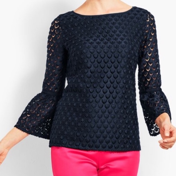 Talbots Tops - Talbots RSVP Collection Navy Eyelet Top Lace